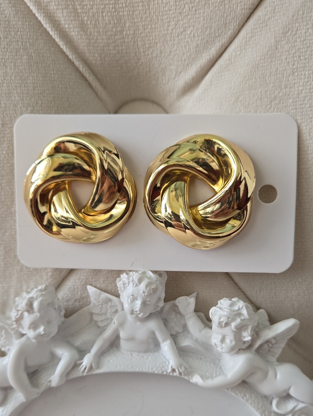 Classic Gold Knot Statement Earrings In Polished Gold, NWT